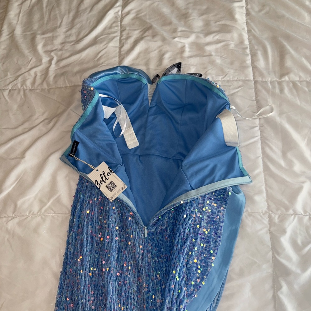 Elegant Strapless Blue Sequin Dress - Picture 9 of 14